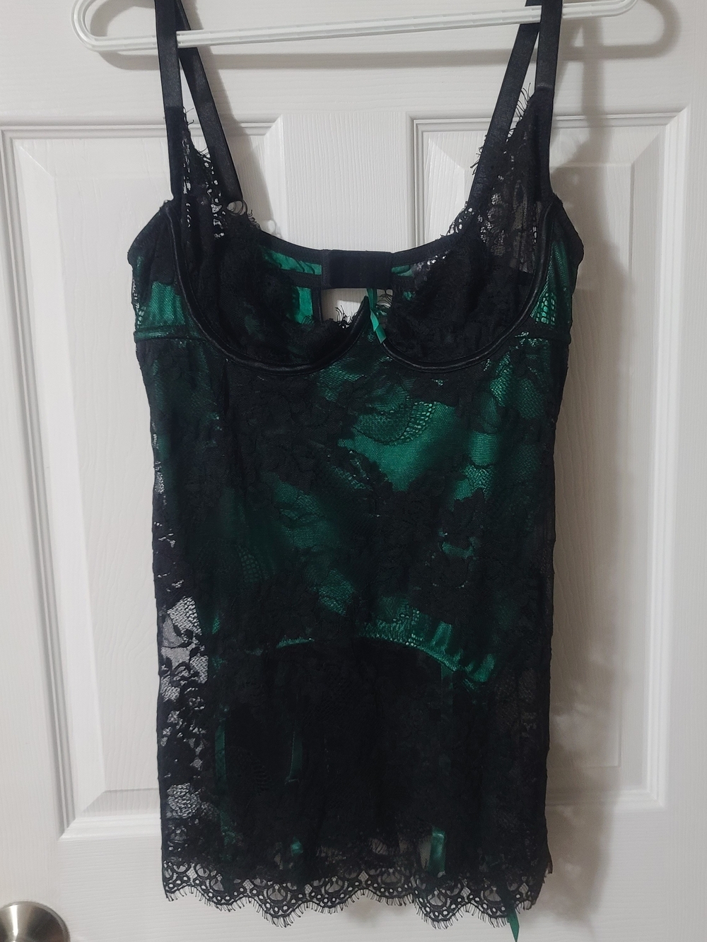 Dreamgirl Black Lace Slip with Green Satin Lining